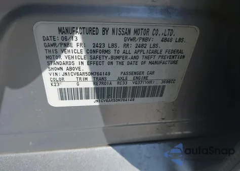 2013 Infiniti G37X z USA, uszkodzony, nr VIN JN1CV6AR5DM764149